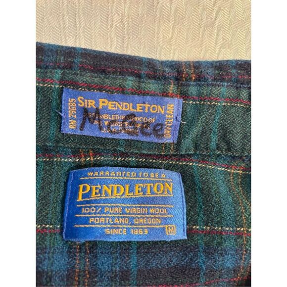 Sir Pendleton 100 virgin wool flannel medium m green plaid button down rn#29685 - Picture 5 of 8